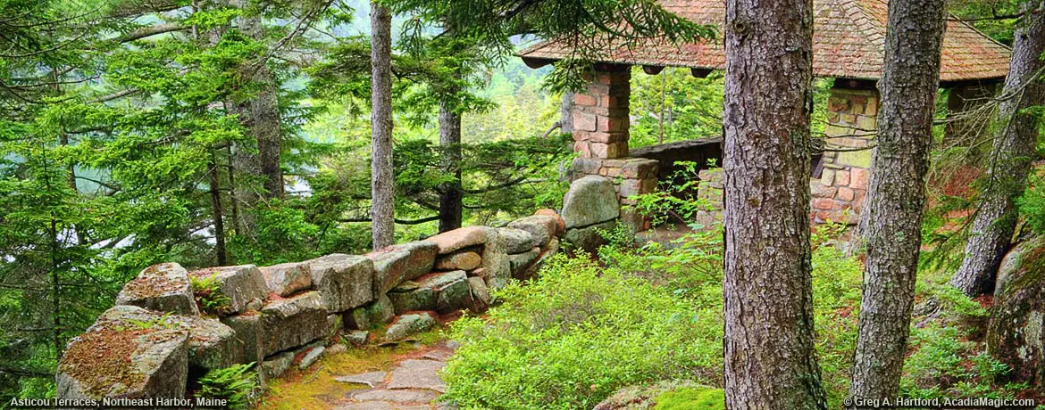 Observation hut at Asticou Terraces in Northeast Harbor, Maine