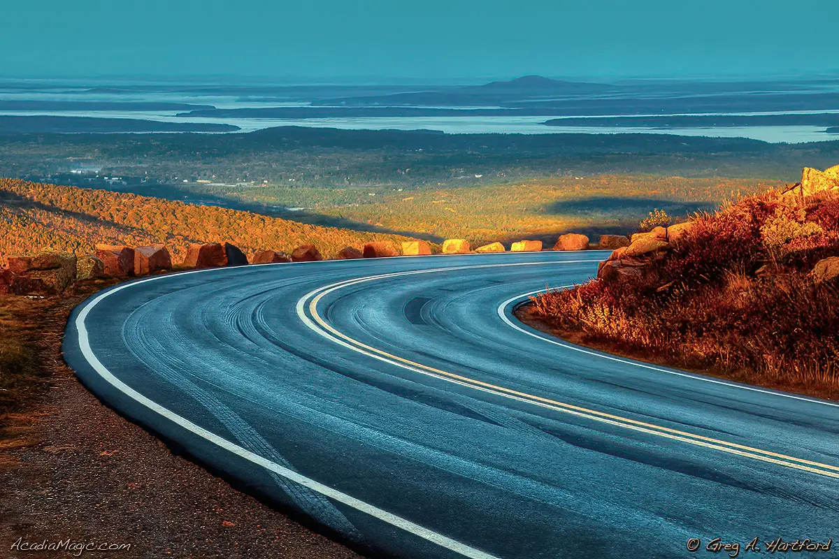The summit road on Cadillac Mountain in Acadia National Park