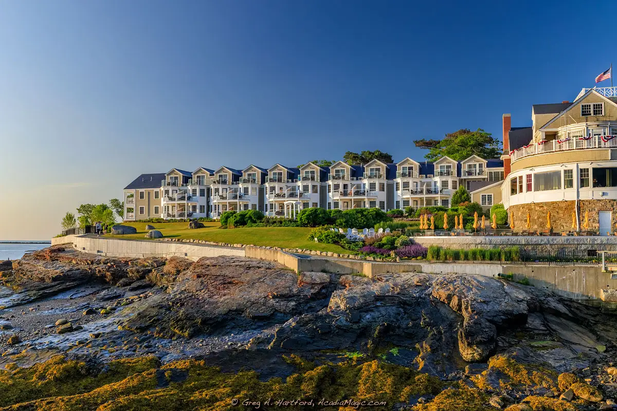This shows the Shore Path in front of the Bar Harbor Inn after the path was renovated.