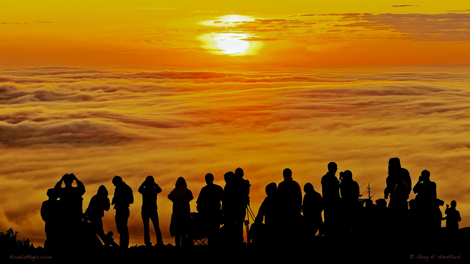 Spectacular sunrise viewed from Cadillac Mountain in Acadia