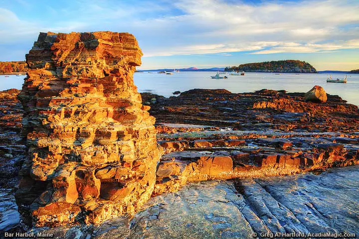 Land formation on shore next to Bar Harbor Shore Path