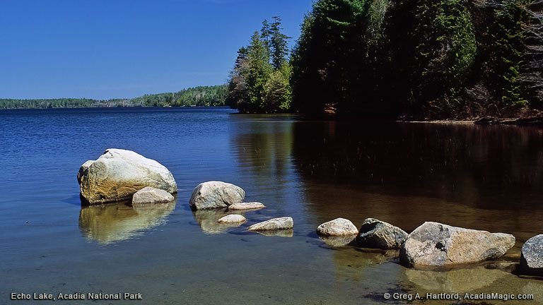 Line of boulders in water at Echo Lake